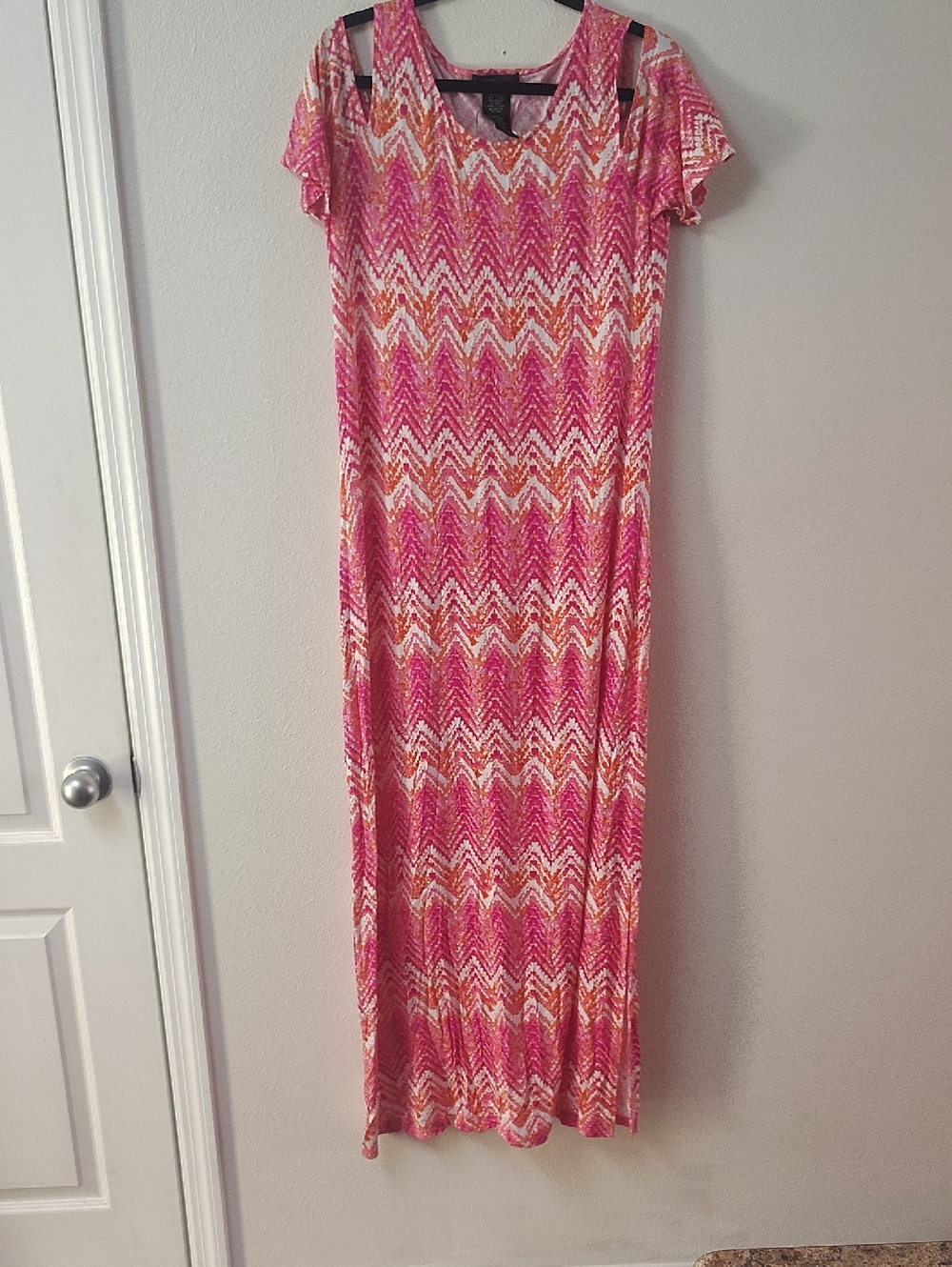 Design History Pink Magic Chevron Maxi Dress Cold Shoulder Short Sleeve Large